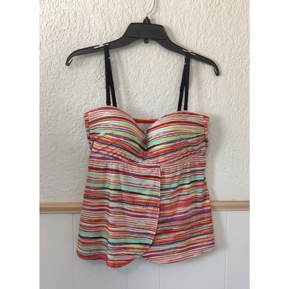 New Jantzen Tankini‎ Top Multicolor Striped Print Sz 10 Colorful Swim